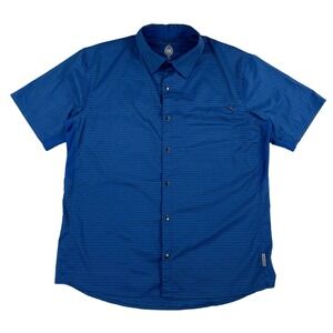 Club Ride Short Sleeve Snap Button Shirt Men's Large Blue Striped Zipper Pocket